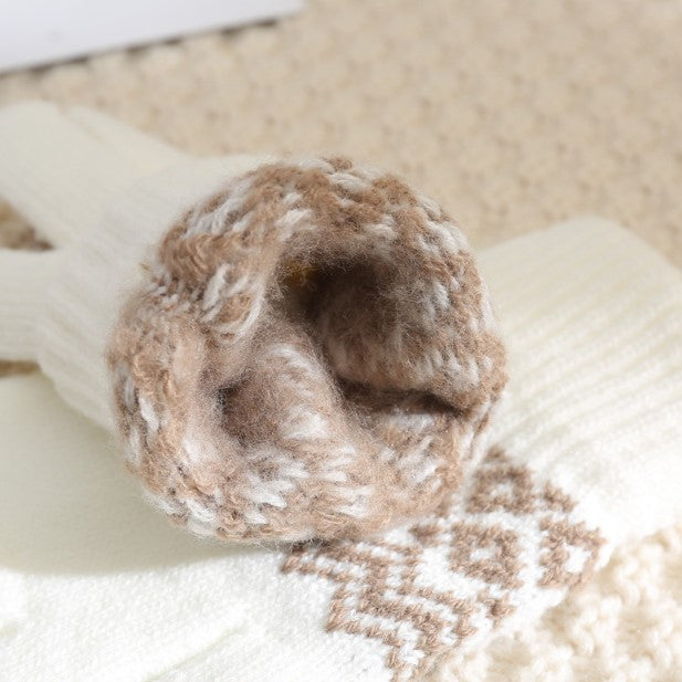 Fair Isle Knit Touchscreen Gloves - White - 2