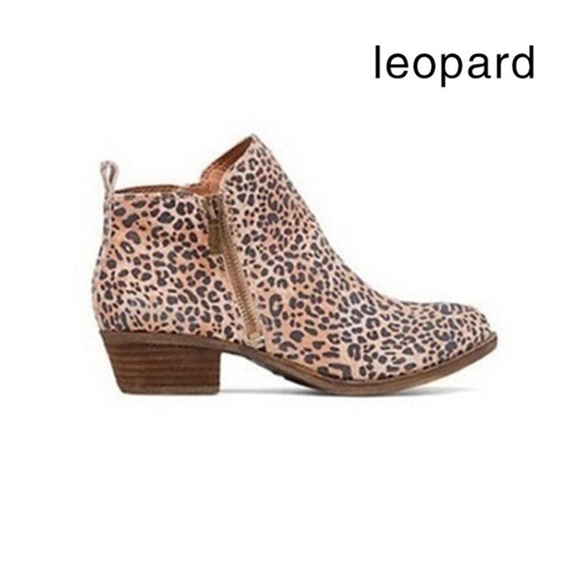 Round Toe Stacked Heel Side Zip Ankle Booties