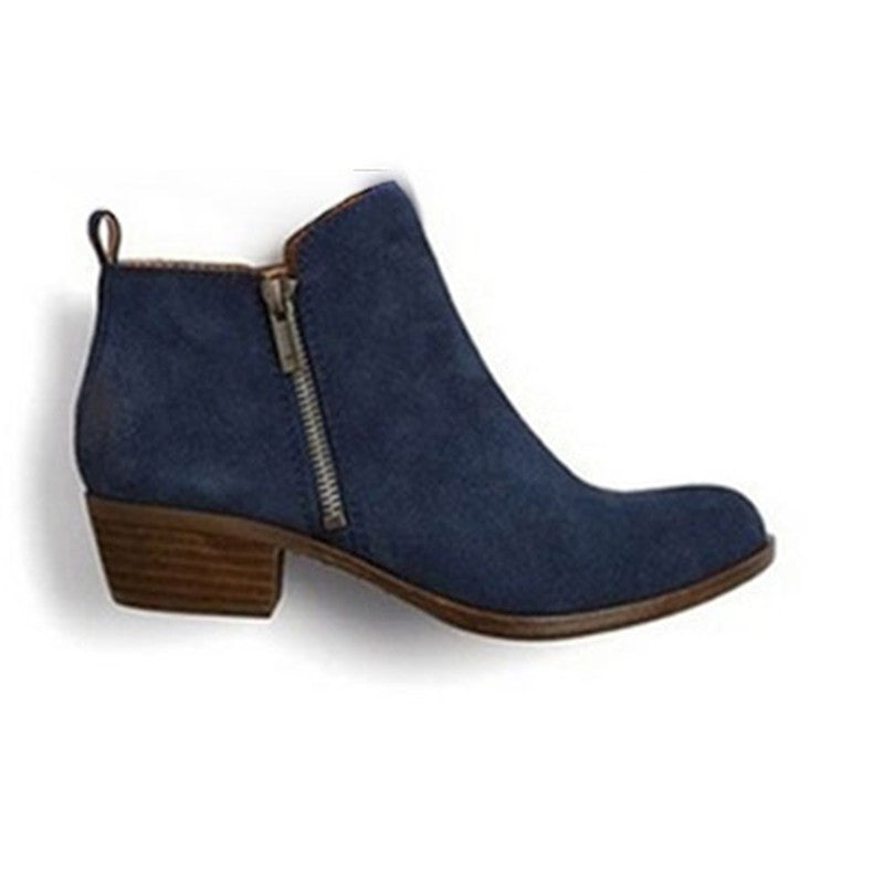 Round Toe Stacked Heel Side Zip Ankle Booties
