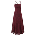 Burgundy Floral Jacquard Lace-Up Back Maxi Dress - Burgundy