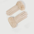 Faux Fur Cuff Touchscreen Gloves - Beige