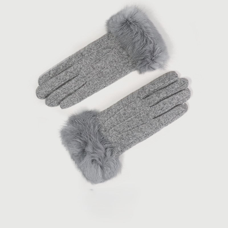 Faux Fur Cuff Touchscreen Gloves - Grey