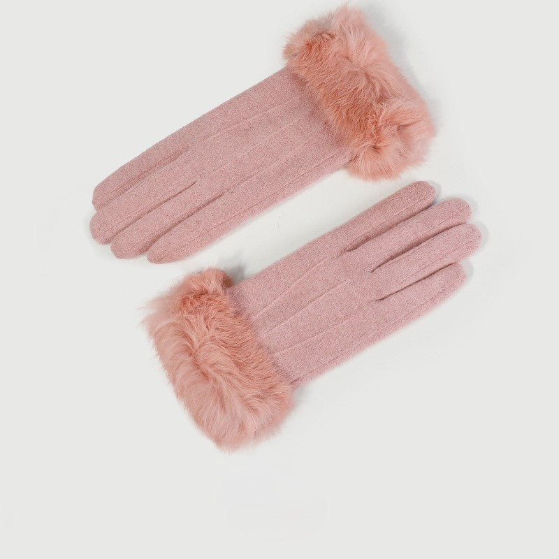 Faux Fur Cuff Touchscreen Gloves - Pink - 1