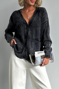 Acid Wash Distressed Oversized Cardigan - black