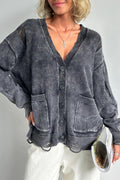 Acid Wash Distressed Oversized Cardigan - grey