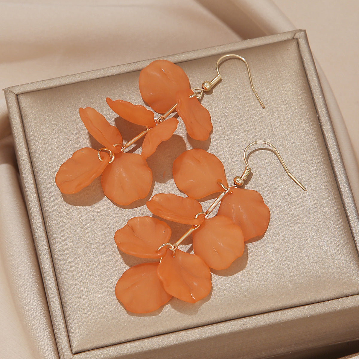 Frosted Petal Cluster Drop Earrings - Orange