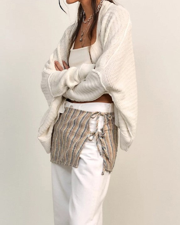 Slouchy Open Front Batwing Knit Cardigan - Apricot - 1