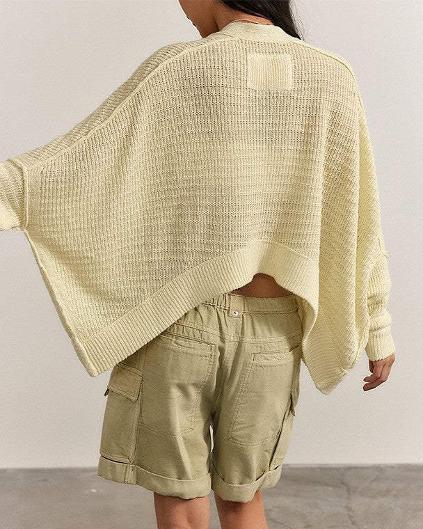Slouchy Open Front Batwing Knit Cardigan - Yellow - 1