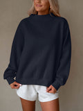 Fleece Mock Neck Oversized Sweatshirt - Navy
