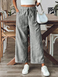 Pinstripe Drawstring Cropped Wide Leg Pants - Black