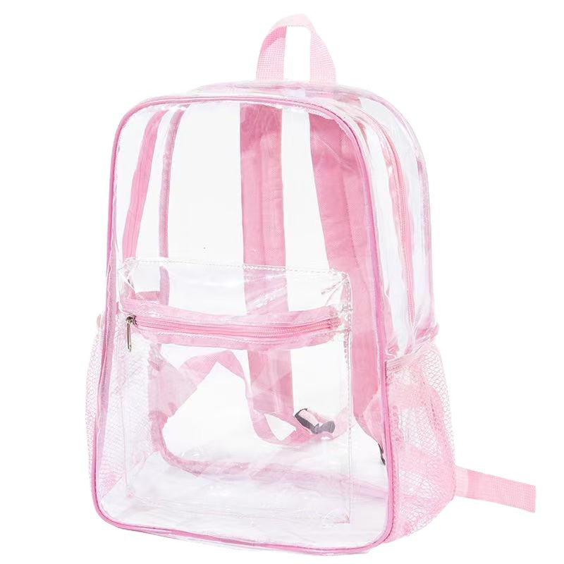 Kids See Through Backpack With Mesh Pockets - Pink