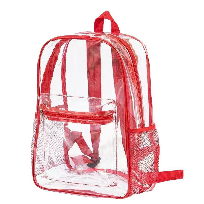 Kids See Through Backpack With Mesh Pockets - Red