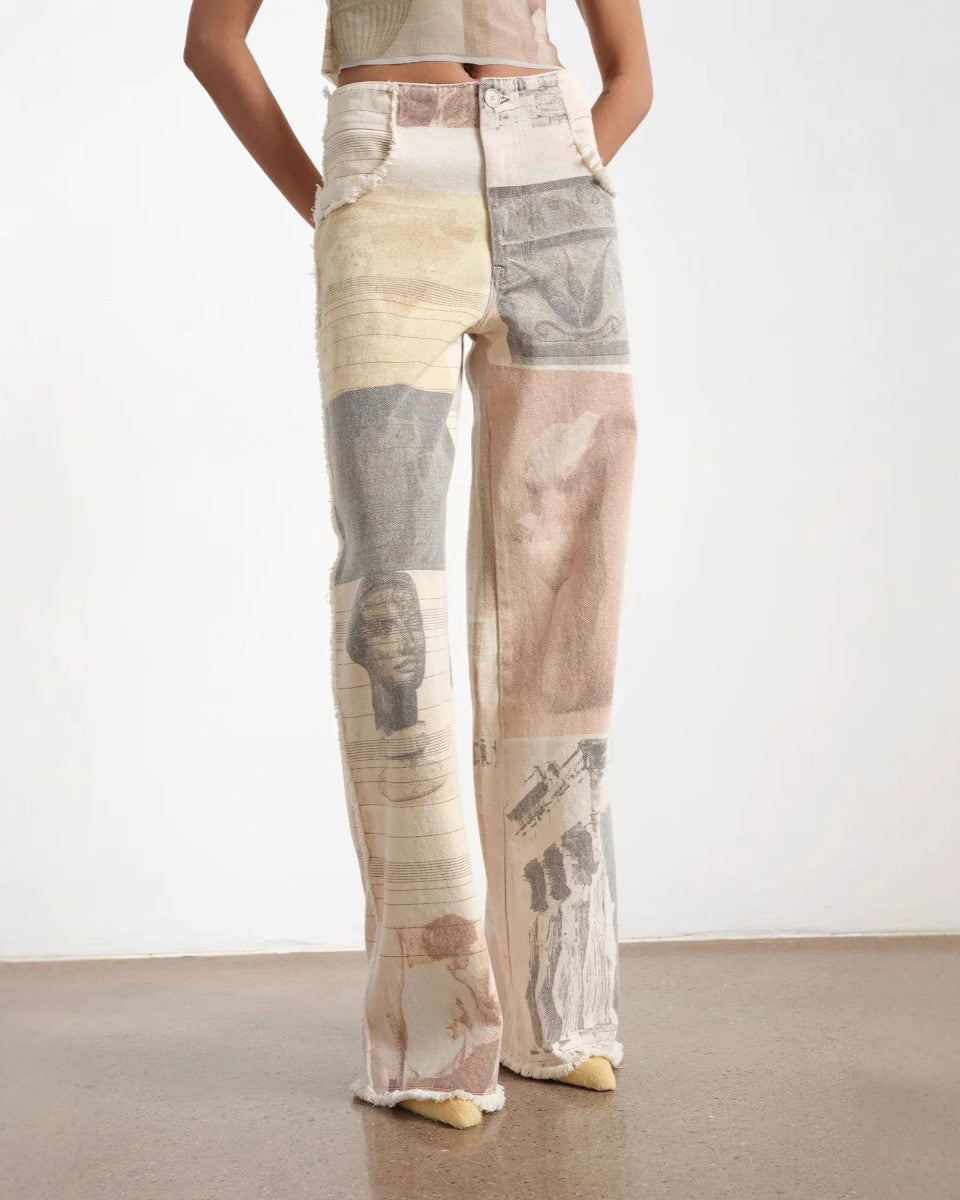 Collage Print Straight Leg Jeans - Off-White