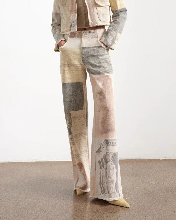 Collage Print Straight Leg Jeans - Off-White - 1