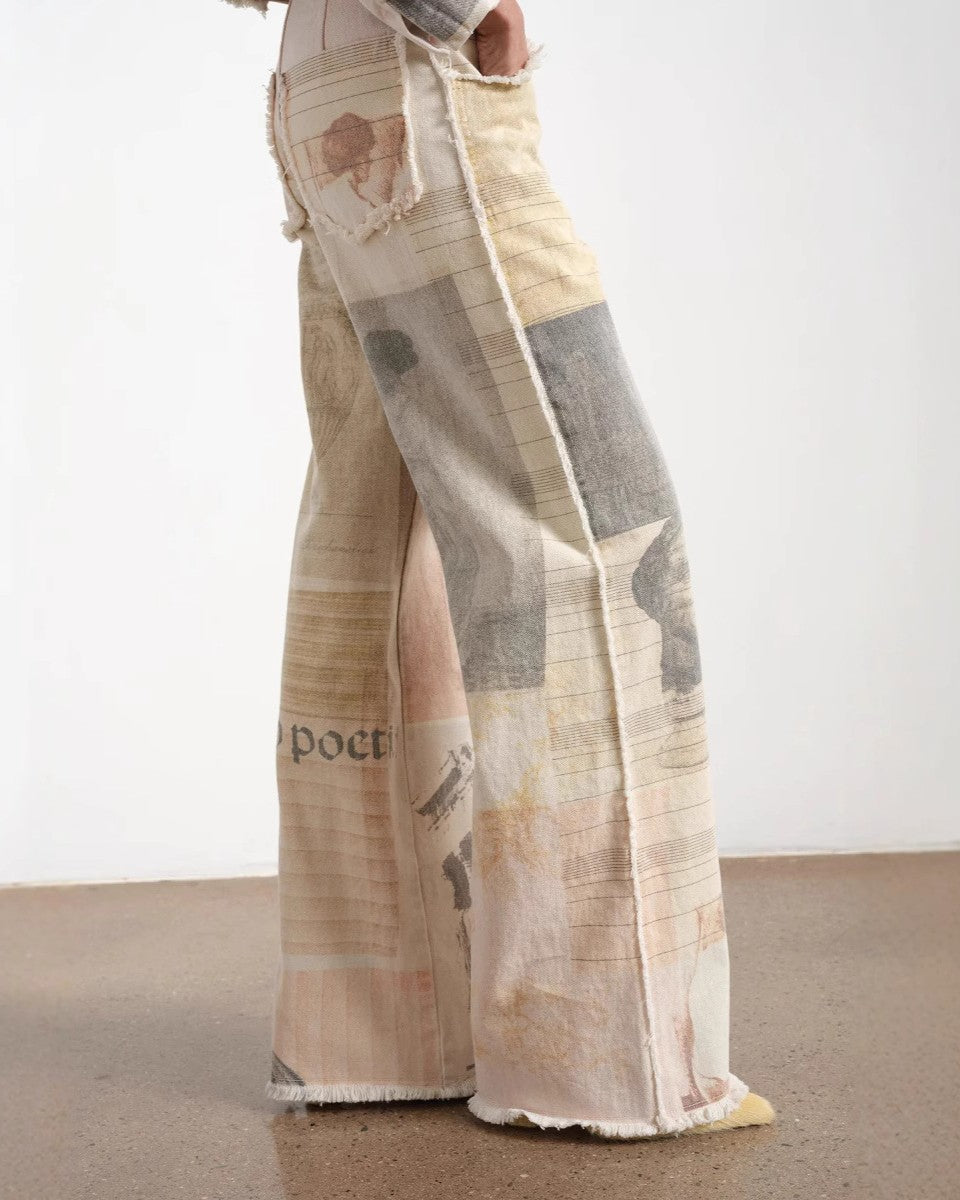 Collage Print Straight Leg Jeans - Off-White - 2