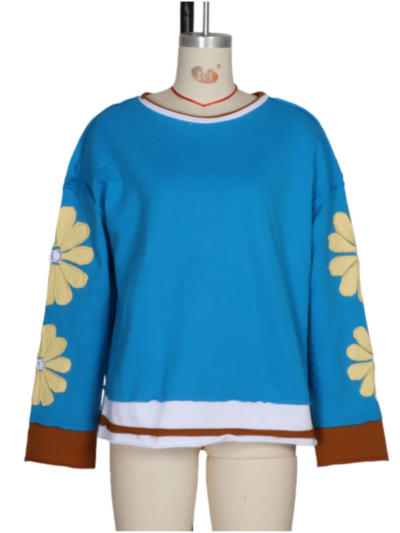 Patch Sleeve Oversized Crewneck Tee - Daisy