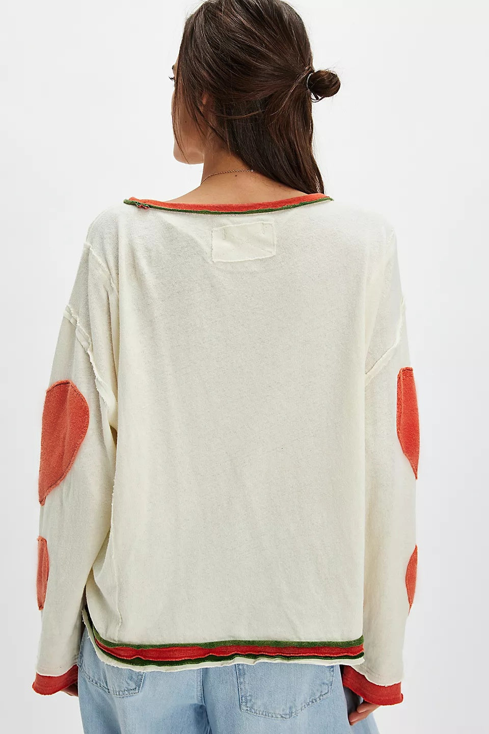 Patch Sleeve Oversized Crewneck Tee - Heart - 1
