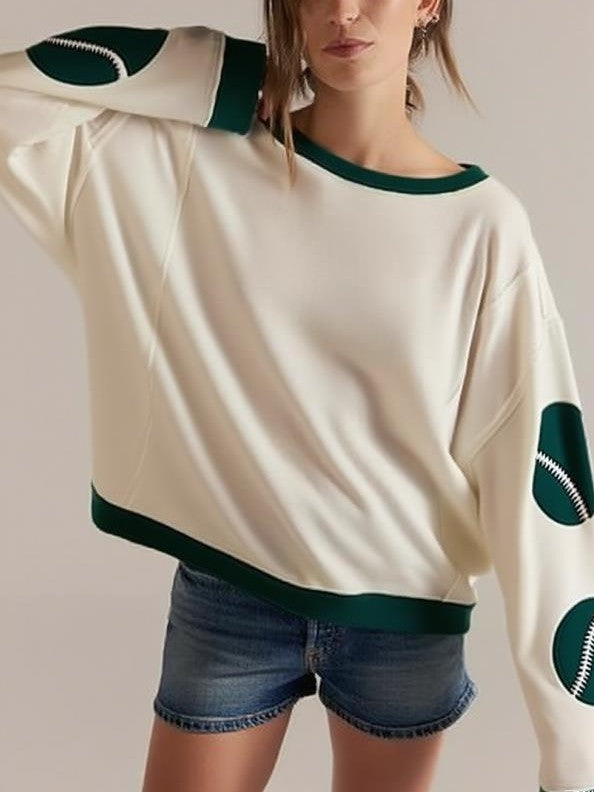 Patch Sleeve Oversized Crewneck Tee - Tennis