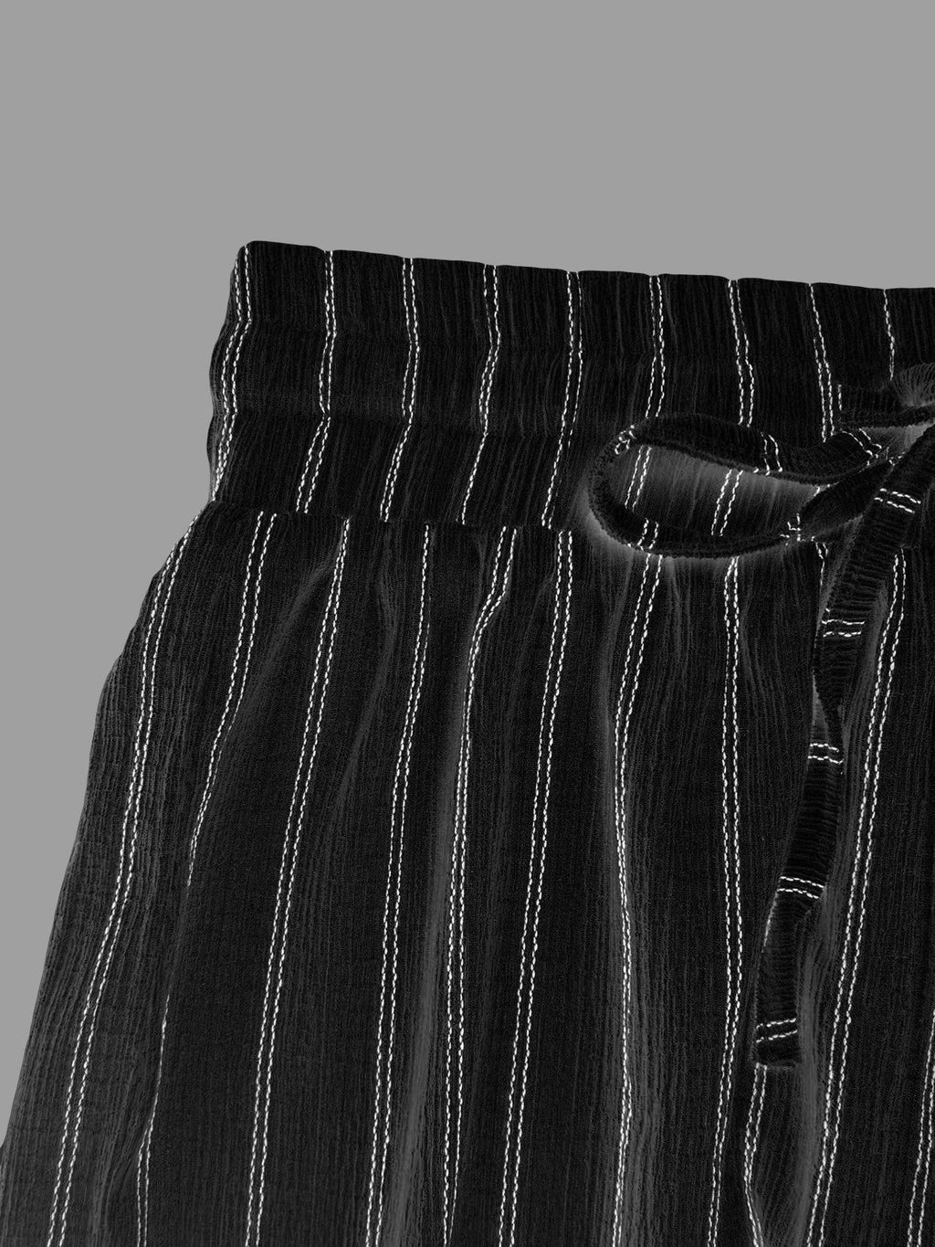 Pinstripe Wide Leg Drawstring Lounge Pants - Black - 1