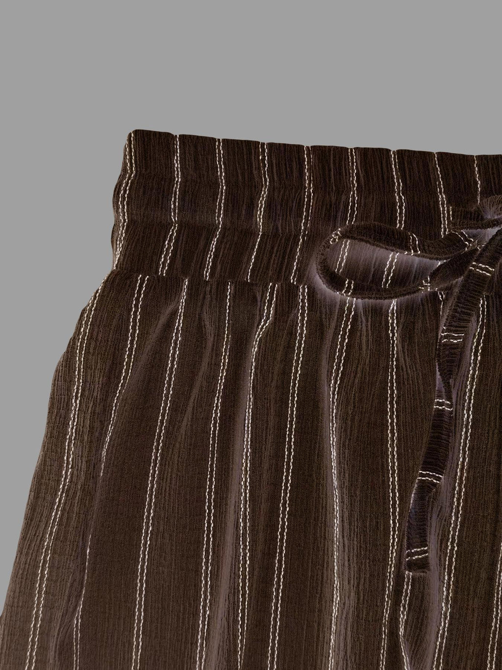 Pinstripe Wide Leg Drawstring Lounge Pants - Brown - 2