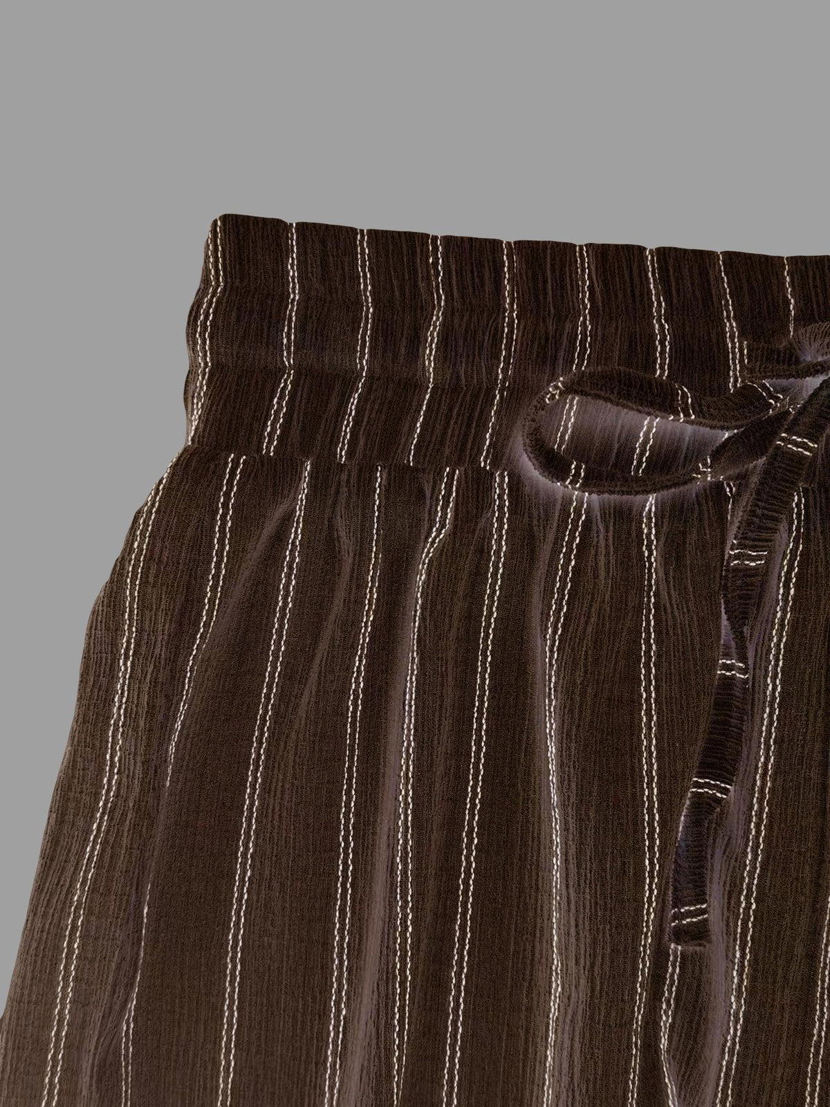 Pinstripe Wide Leg Drawstring Lounge Pants - Brown - 2