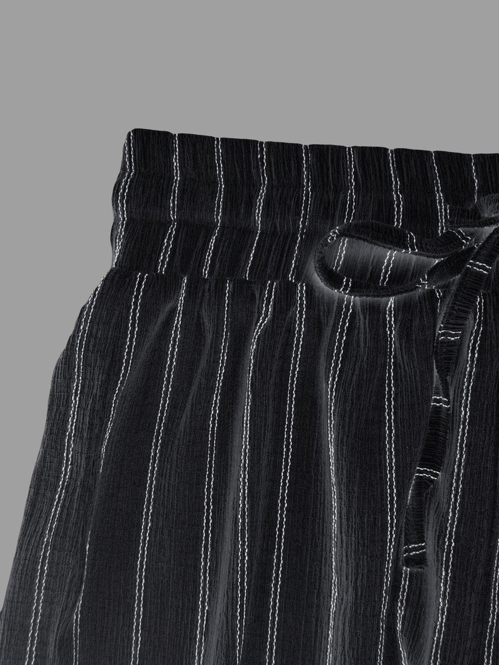 Pinstripe Wide Leg Drawstring Lounge Pants - Darkgray - 1