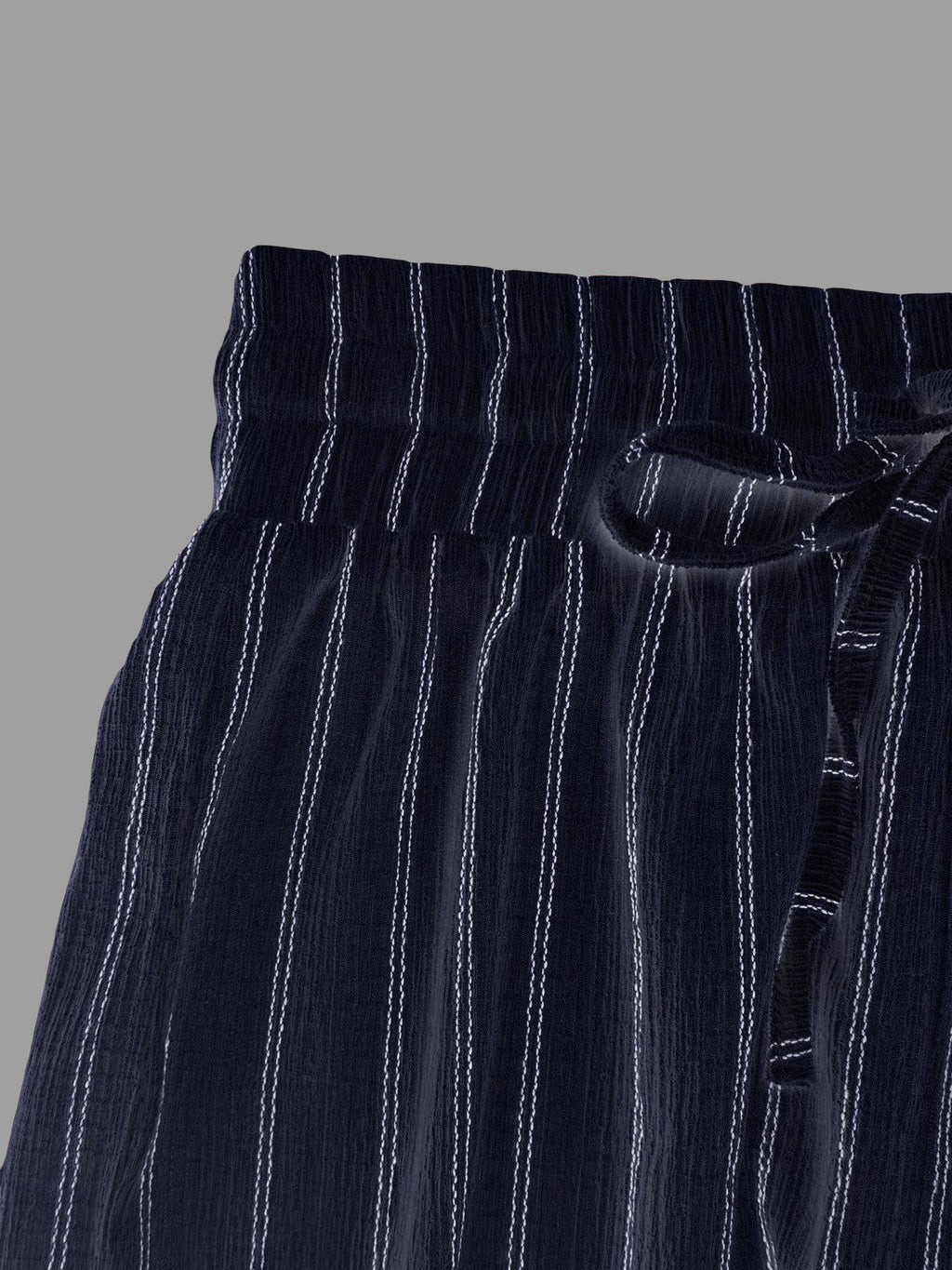 Pinstripe Wide Leg Drawstring Lounge Pants - NavyBlue - 1