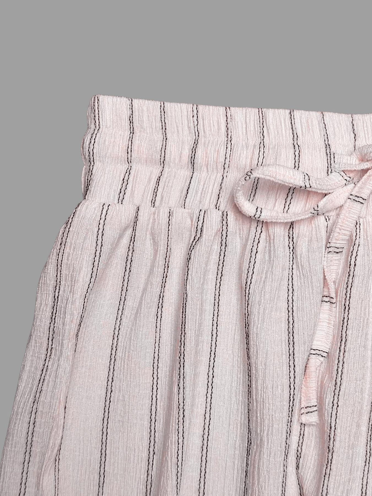 Pinstripe Wide Leg Drawstring Lounge Pants - Pink - 1