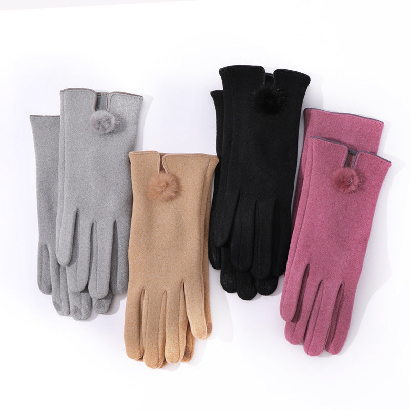 Suede Touch Gloves With Pom Pom Bow - view 1