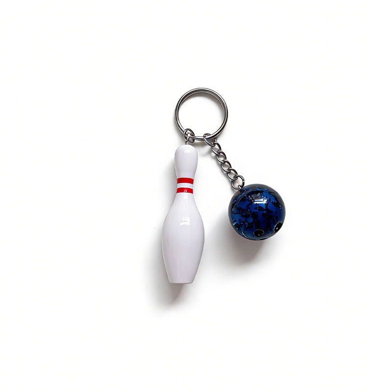 Novelty Bowling Pin Bag Charm Clip-On Keychain - Blue