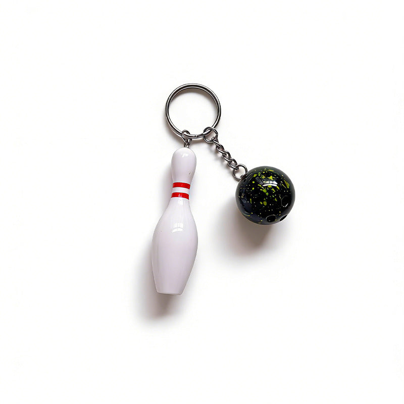 Novelty Bowling Pin Bag Charm Clip-On Keychain - Green