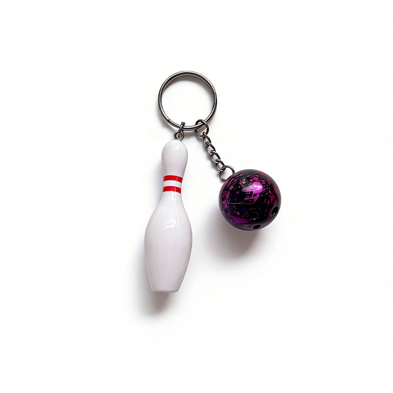 Novelty Bowling Pin Bag Charm Clip-On Keychain - Purple