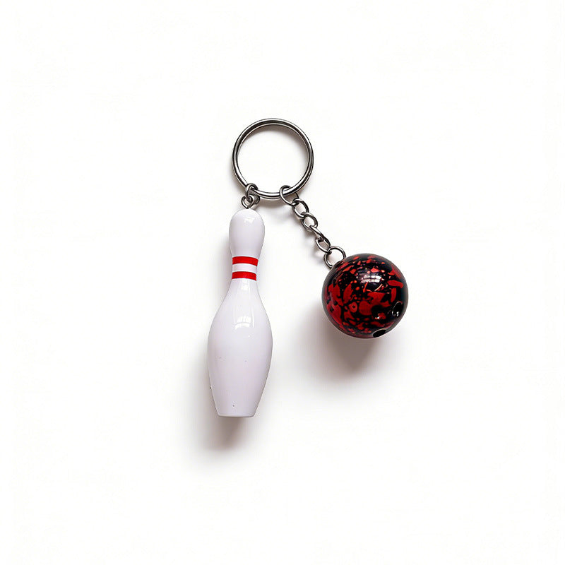 Novelty Bowling Pin Bag Charm Clip-On Keychain - Red