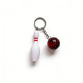 Novelty Bowling Pin Bag Charm Clip-On Keychain - Red