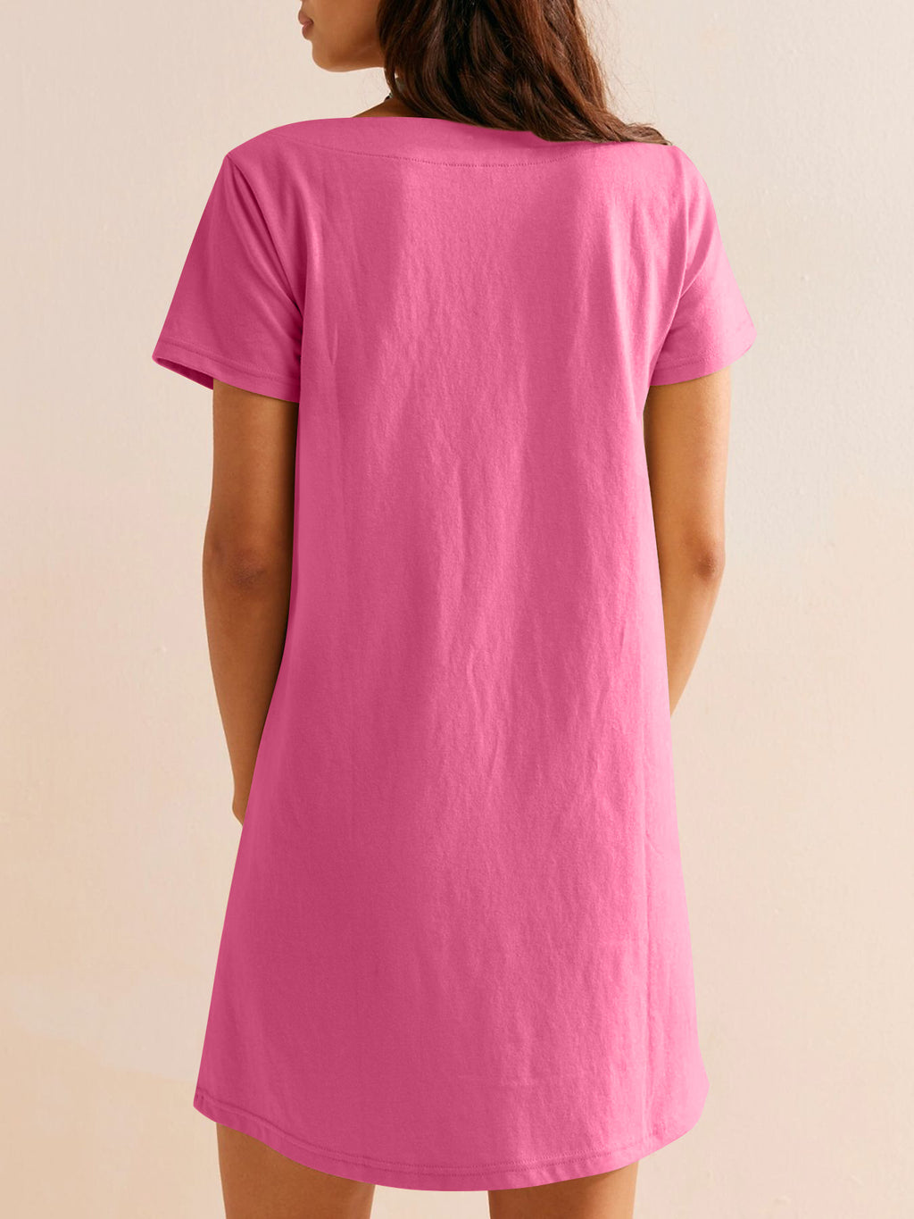 Square Neck Cotton Shift Mini Dress - RoseRed - 2