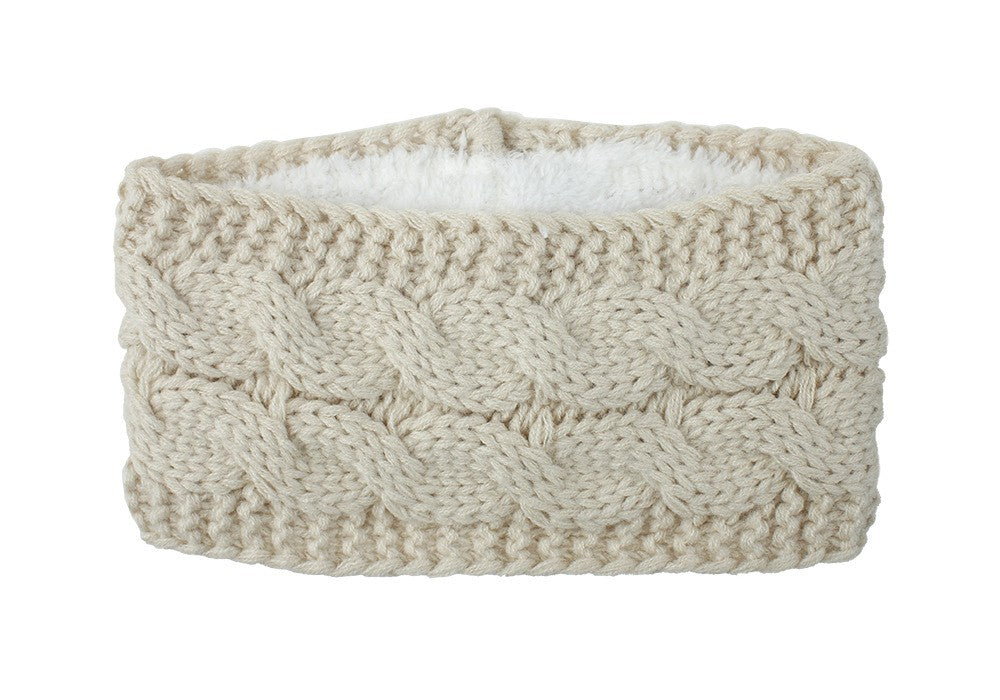 Chunky Cable Knit Fleece Lined Ear Warmer Headband - Beige