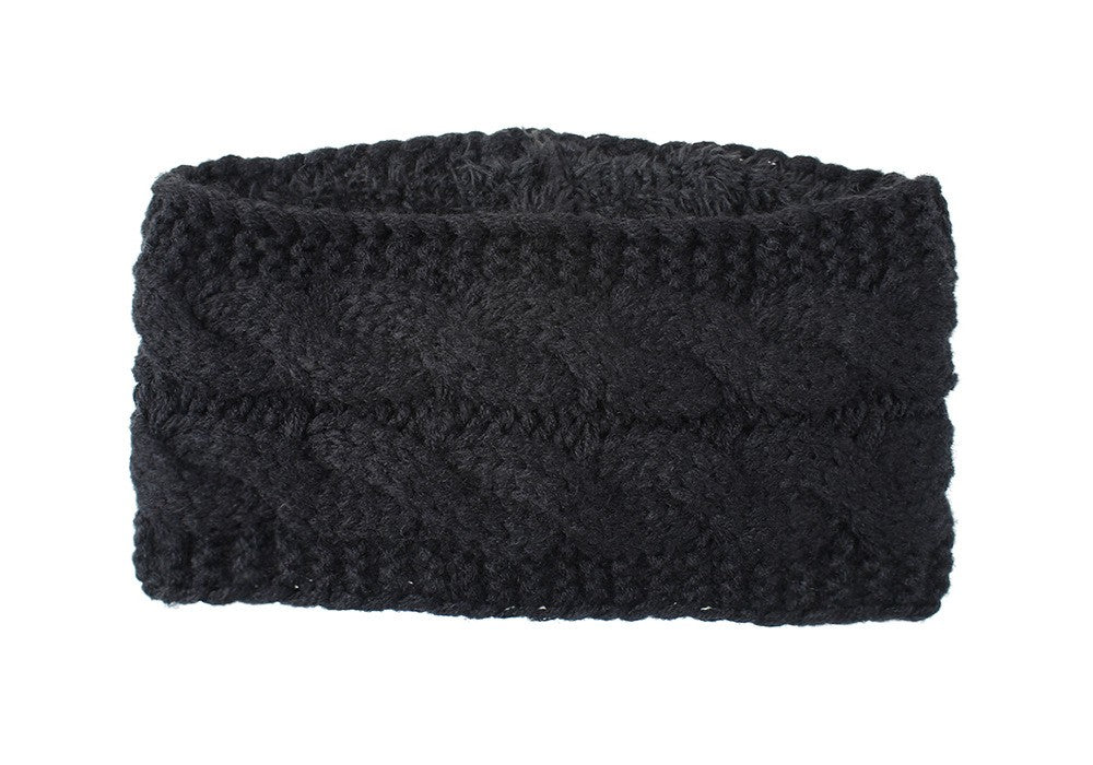 Chunky Cable Knit Fleece Lined Ear Warmer Headband - Black