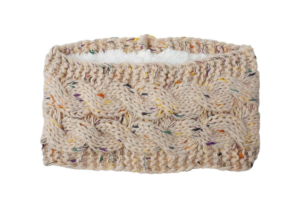 Chunky Cable Knit Fleece Lined Ear Warmer Headband - Blush Speckle