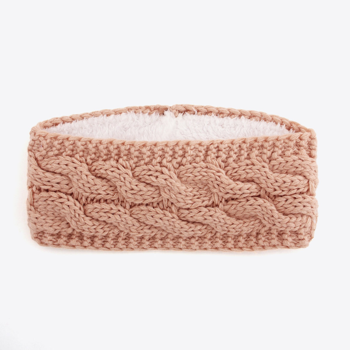 Chunky Cable Knit Fleece Lined Ear Warmer Headband - Dusty Pink