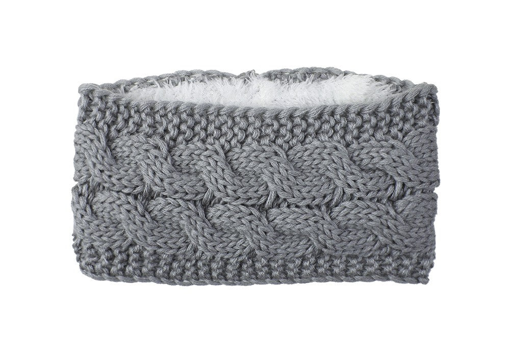 Chunky Cable Knit Fleece Lined Ear Warmer Headband - Light Gray