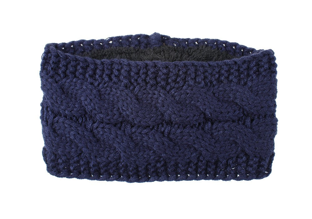 Chunky Cable Knit Fleece Lined Ear Warmer Headband - Navy