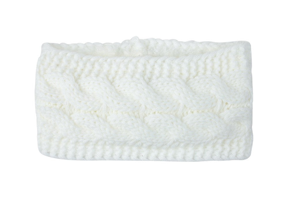 Chunky Cable Knit Fleece Lined Ear Warmer Headband - White