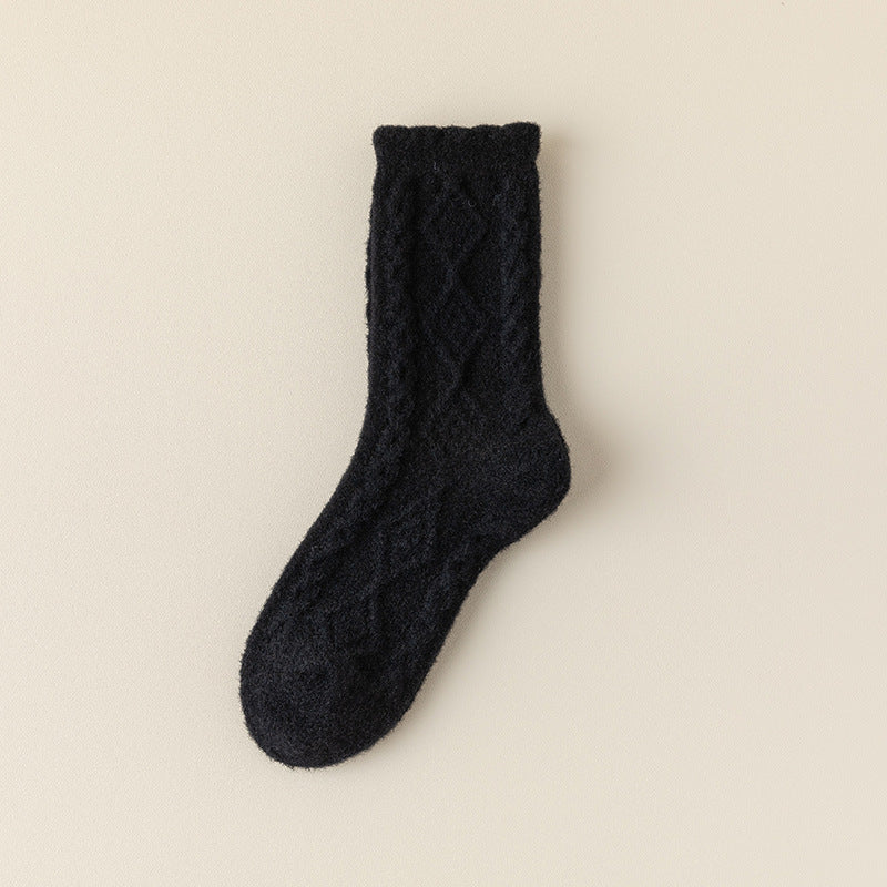 Cable Texture Fleece Lined Sleep Socks - Black