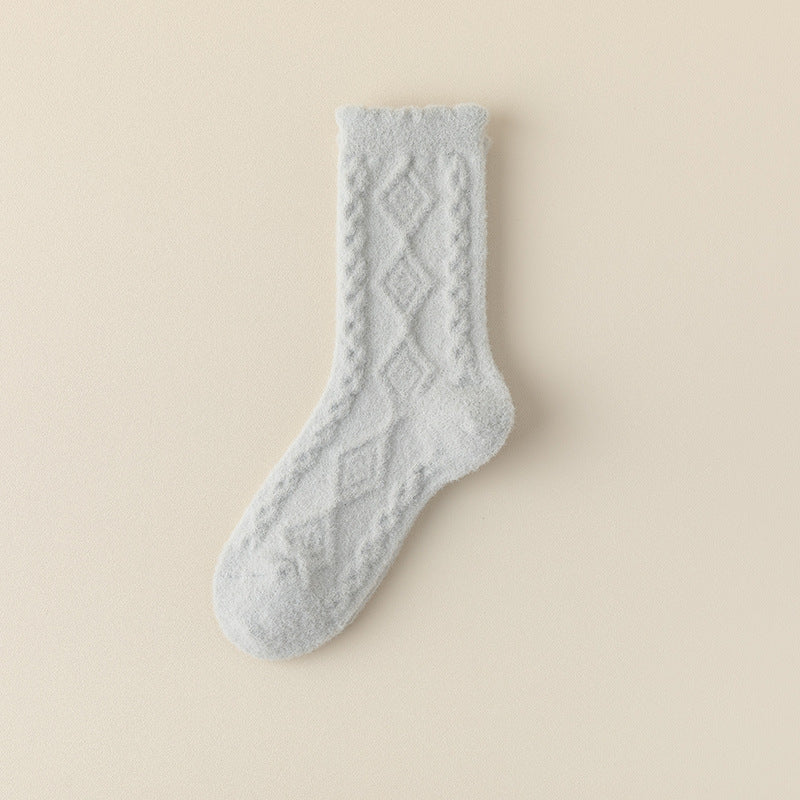 Cable Texture Fleece Lined Sleep Socks - Blue