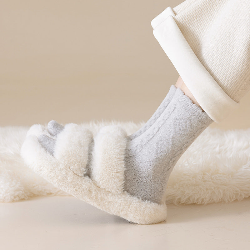 Cable Texture Fleece Lined Sleep Socks - Blue - 1