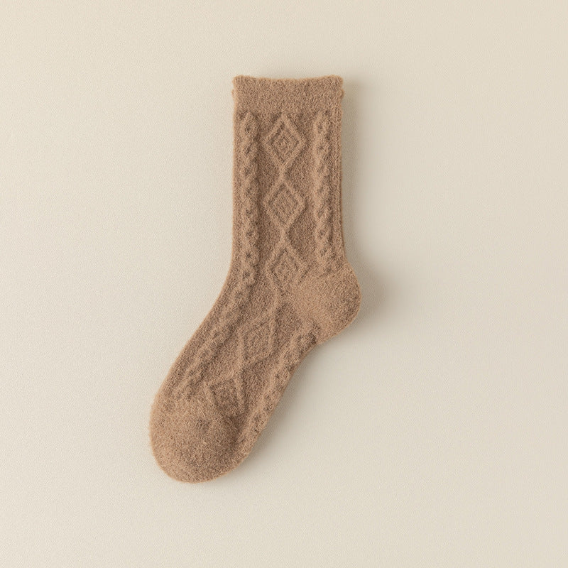 Cable Texture Fleece Lined Sleep Socks - Coffee