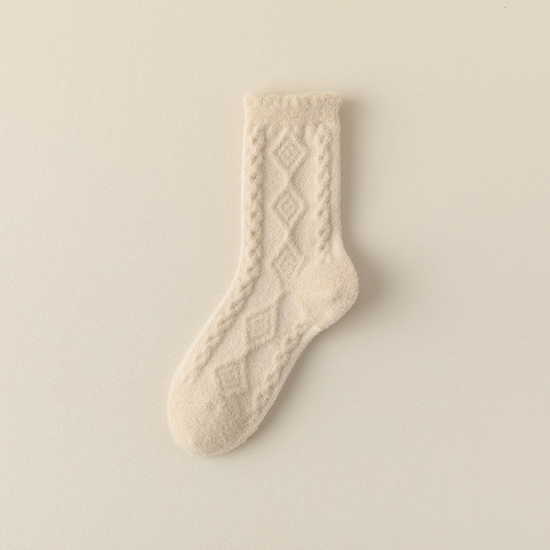 Cable Texture Fleece Lined Sleep Socks - Khaki