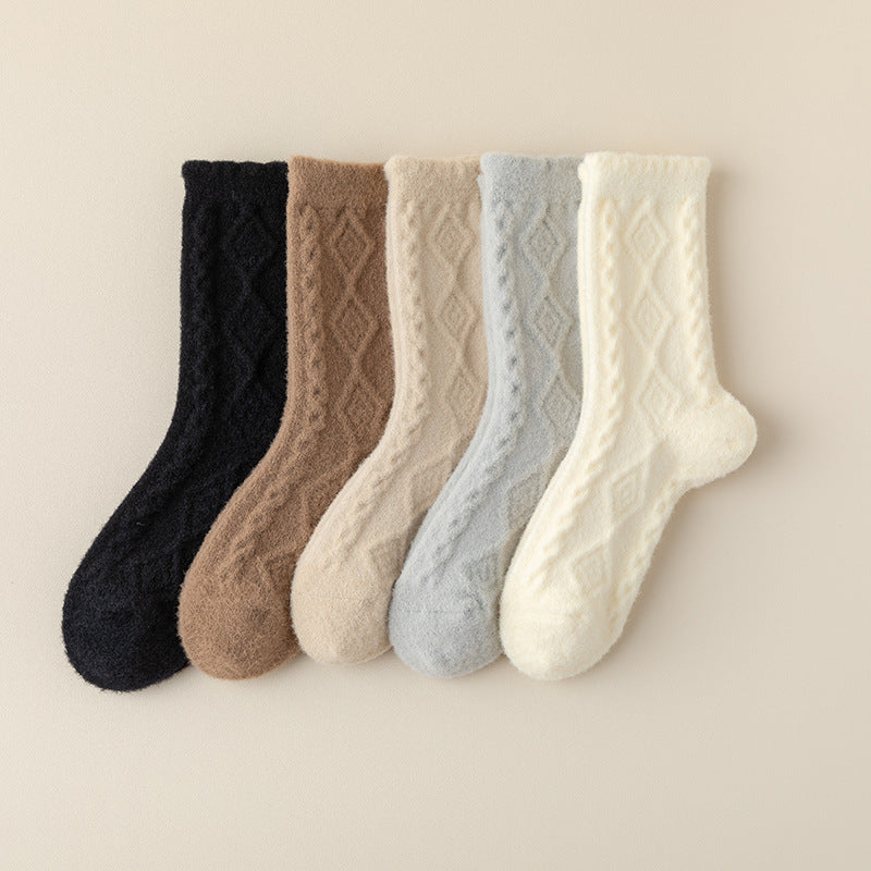 Cable Texture Fleece Lined Sleep Socks - White