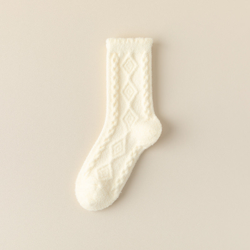 Cable Texture Fleece Lined Sleep Socks - White - 1