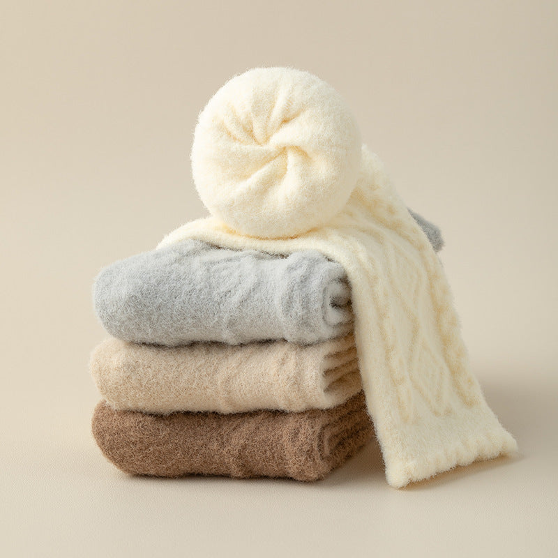 Cable Texture Fleece Lined Sleep Socks - White - 3